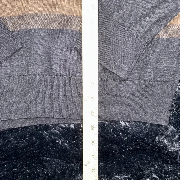 Banana Republic Sweater Mens XL Gray Brown Striped Merino Wool Blend Pullover - Picture 4 of 7